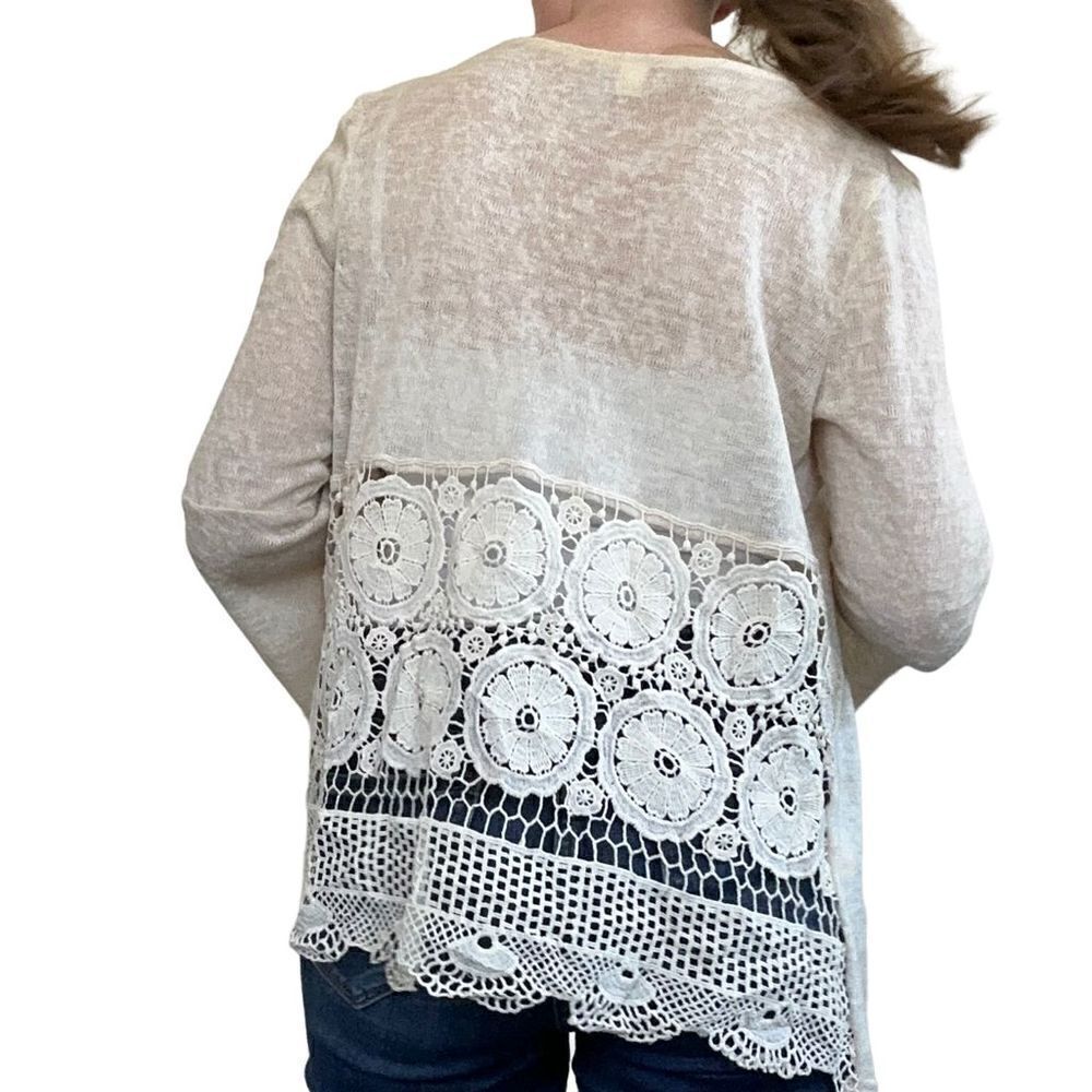 Alya Knit Crochet Cardigan Sweater Boho Long Sleeve Cream Soft Womens Size Small